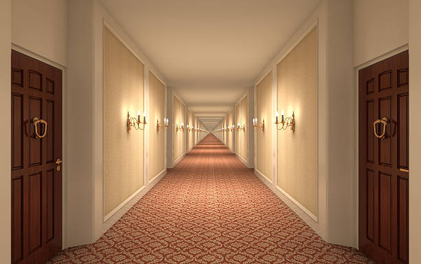 endlose hotel-korridor - corridor stock-fotos und bilder