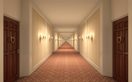 Empty Hotel Corridor With Led Lights