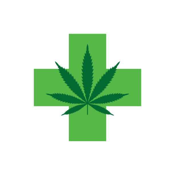 ilustrações de stock, clip art, desenhos animados e ícones de marijuana leaf with green cross. medical cannabis. icon logo template. - green cross