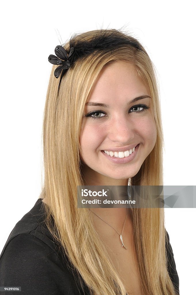 Pretty Young Blonde with Black Floral and Feathered Headband  Adults Only Stock Photo