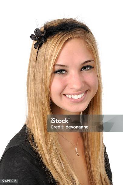 Pretty Young Blonde With Black Floral And Feathered Headband Stock Photo - Download Image Now