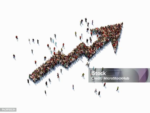 Human Crowd Forming An Arrow Shape Map Finance Concept Stock Photo - Download Image Now