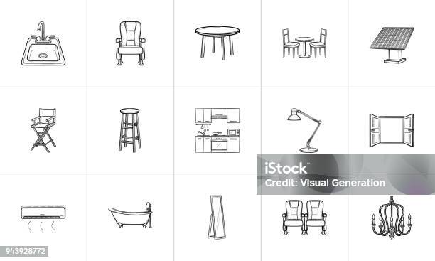 Furniture Hand Drawn Sketch Icon Set Stock Illustration - Download Image Now - Sketch, Solar Power Station, Doodle