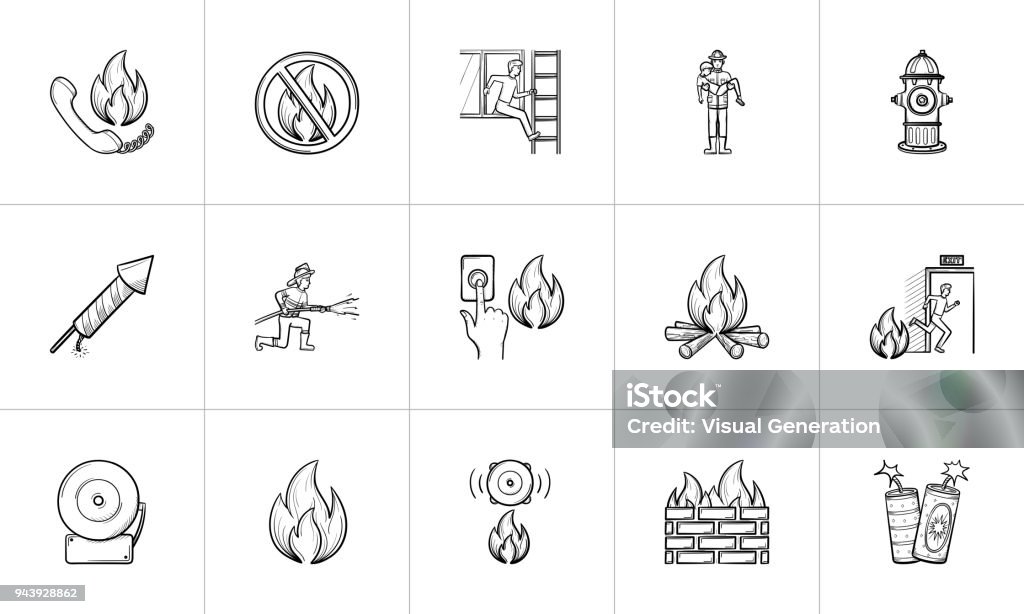 Fire hand drawn sketch icon set Fire hand drawn outline doodle icon set for print, web, mobile and infographics. Fire vector sketch illustration set isolated on white background. Sketch stock vector