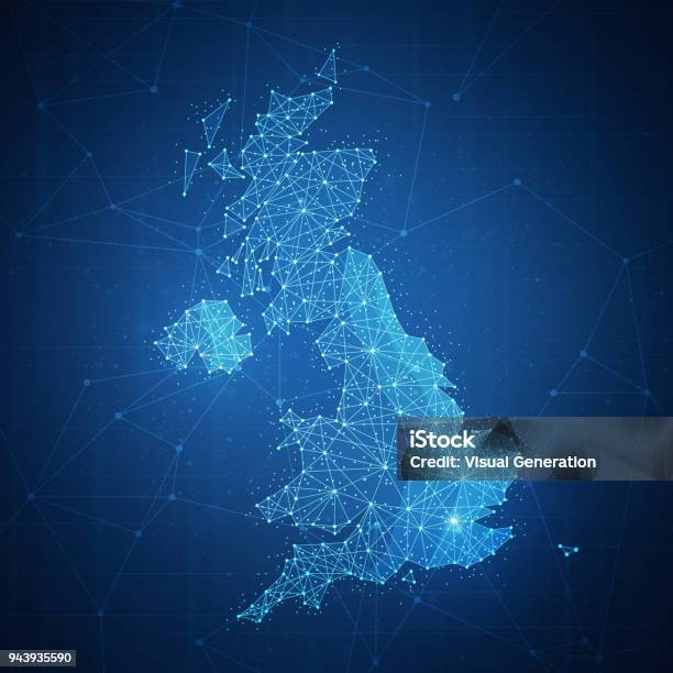 Polygon United Kingdom Map On Blockchain Banner Stock Illustration - Download Image Now - UK, Map, Connection