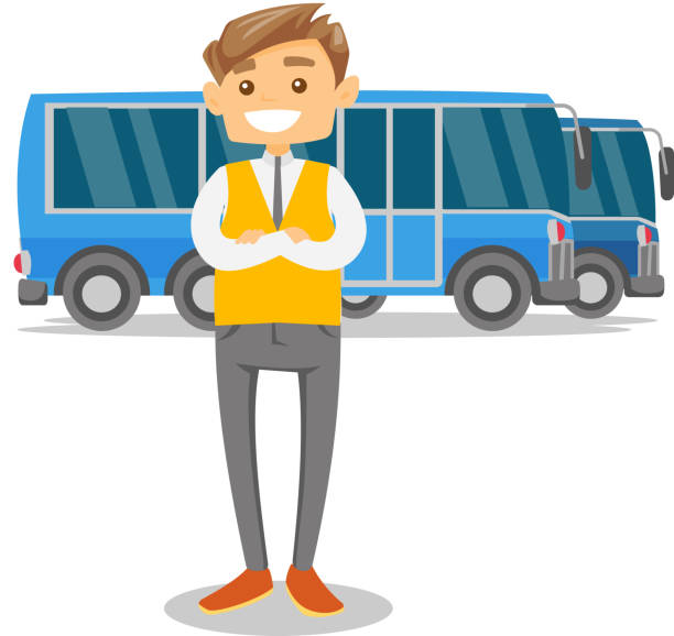 Full Length Of Young Caucasian White Bus Driver Stock Illustration -  Download Image Now - Driver - Occupation, Driving, Bus - iStock