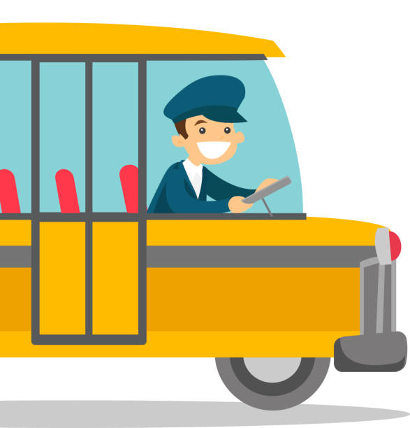 Caucasian Bus Driver Sitting At Steering Wheel Stock Illustration -  Download Image Now - Bus Driver, Adult, Adults Only - iStock