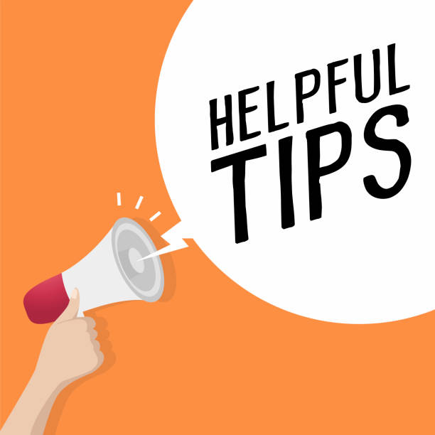 Hand holding loudspeaker or megaphone with speech bubble HELPFUL TIPS. Hand holding loudspeaker or megaphone with speech bubble HELPFUL TIPS. announcement concept. vector gratuity stock illustrations