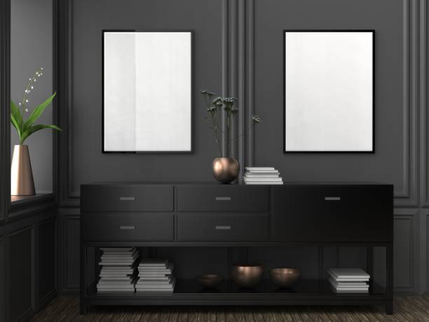 istock Mock up frame in hipster interior background. 3D illustrating. 943956962