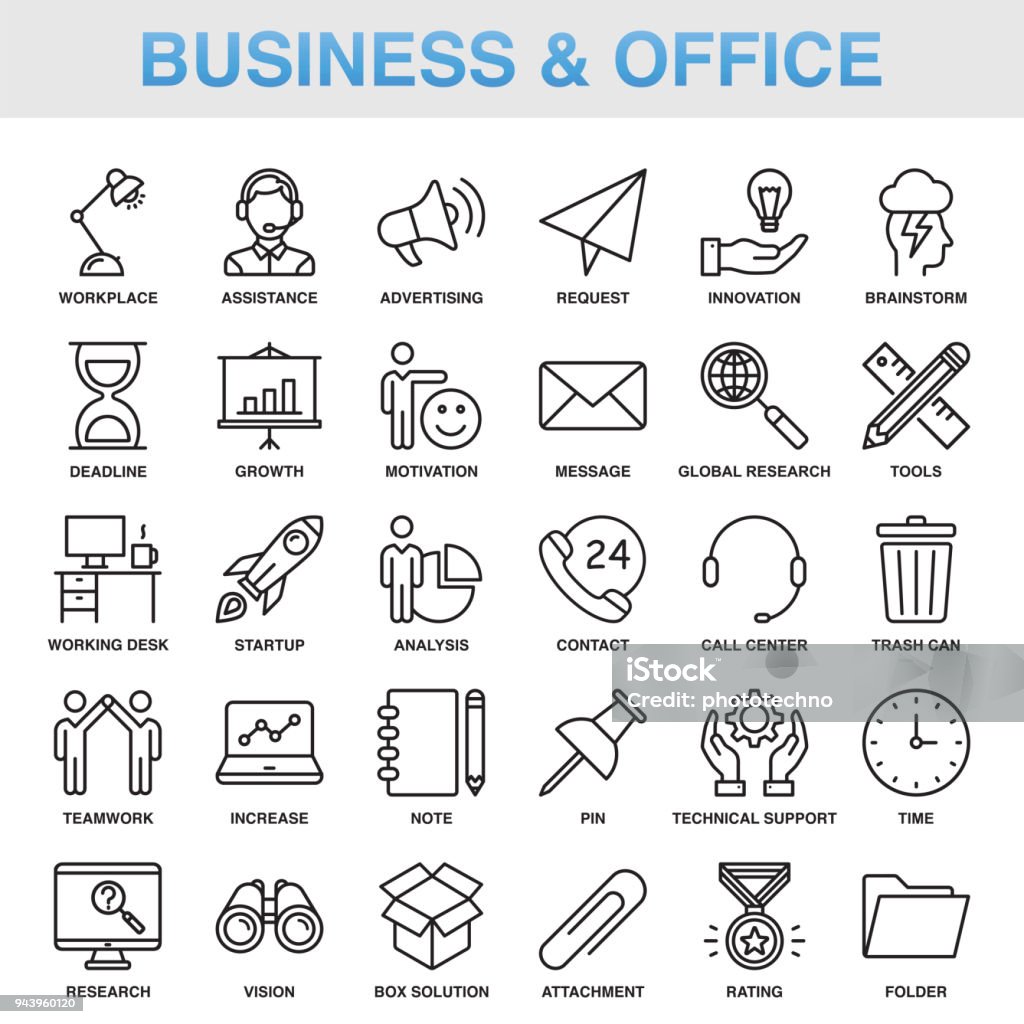 Empresarial moderno Universal & Office linha Icon Set - Vetor de Conjunto de ícones royalty-free