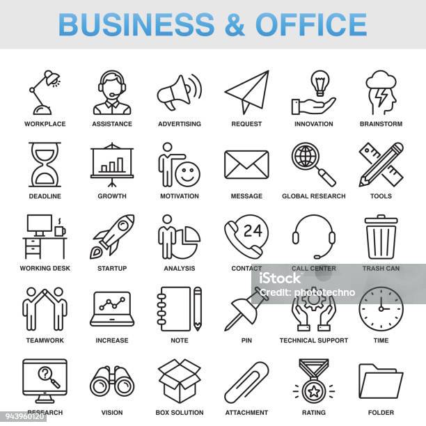 Modern Universal Business Office Line Icon Set Stock Illustration - Download Image Now - Icon Set, Icon Symbol, Office