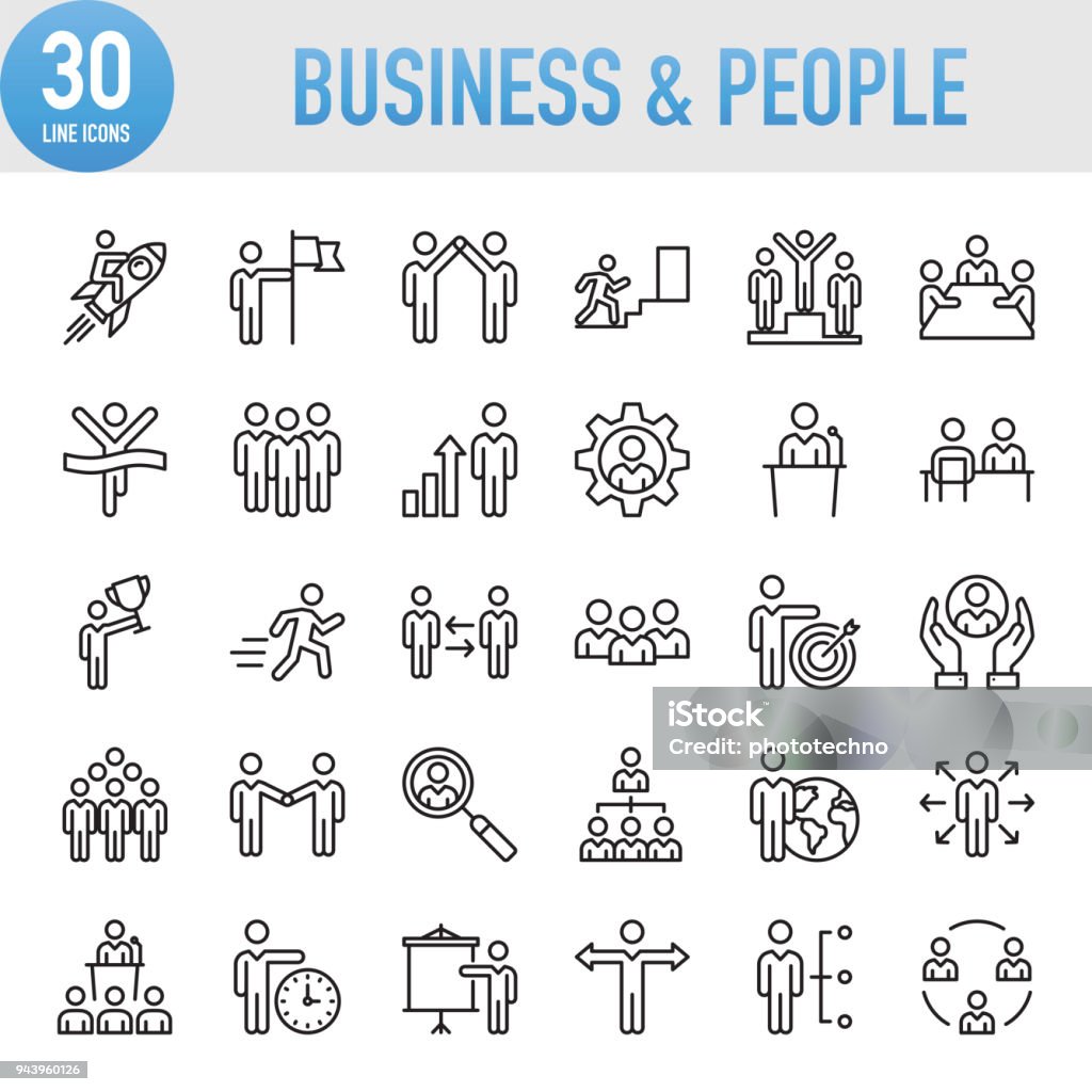 Empresarial moderno Universal & pessoas linha Icon Set - Vetor de Conjunto de ícones royalty-free