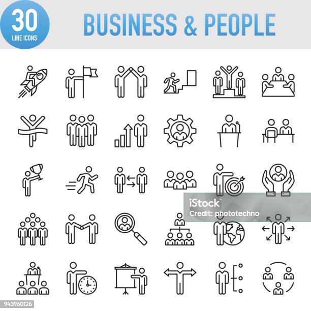 Vetores de Empresarial Moderno Universal Pessoas Linha Icon Set e mais imagens de Conjunto de ícones