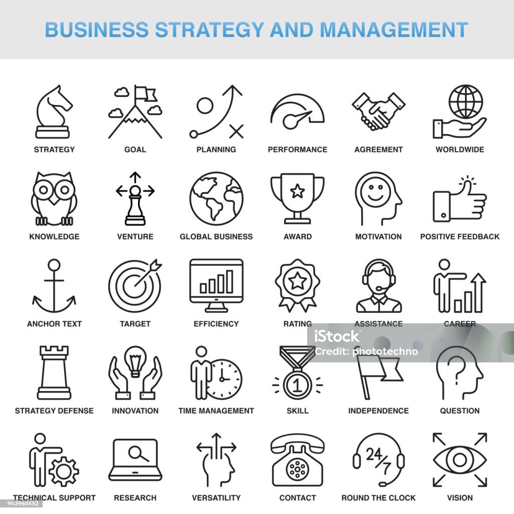 Modernes Universal Business Strategy and Management Line Icon Set - Lizenzfrei Symbol-Set Vektorgrafik