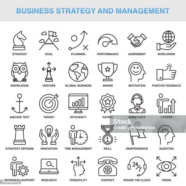 Modernes Universal Business Strategy And Management Line Icon Set Stock Vektor Art und mehr Bilder von Symbol-Set