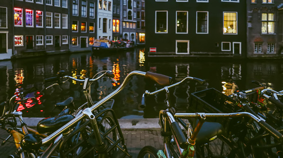 The bikes by the canal in Amsterdam,Netherlands.