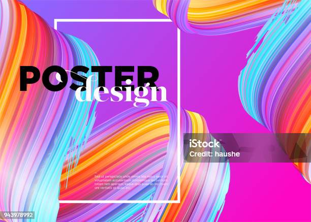 Abstract Minimal Poster Design Vector Background With Pattern Gradient Frame Trendy Liquid Fluid Shape 3d Paint Curl Spiral Brush Stroke Dynamic Poster Colorful Cover Advertising Promotion Stock Illustration - Download Image Now