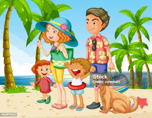 Summer Holiday With Family On The Beach Stock Illustration - Download Image Now - Beach, Family, Adult