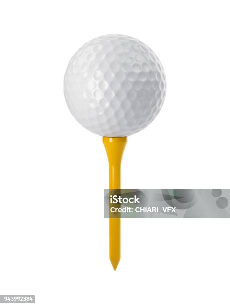 3d Rendering Golf Ball On Yellow Tee Isolated On White Stock Photo - Download Image Now