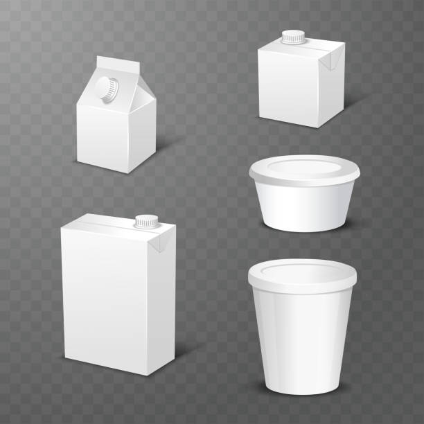 istock Set of white blank realistic dairy packaging including plastic bottles and carton packets isolated vector illustration 943994482