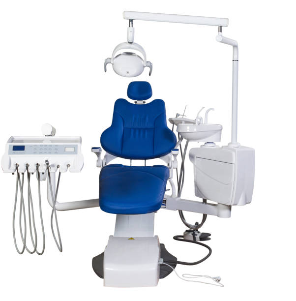 istock Modern blue dentist chair isolated on white background 943996328
