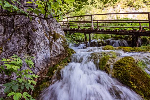 istock Wooden path over beautiful river cascades 943999138