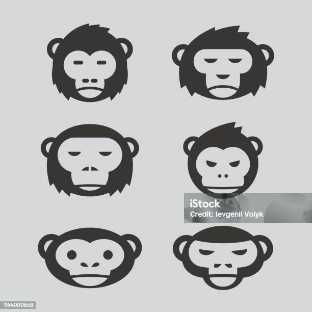 Ensemble De Conception De Singe Vecteurs libres de droits et plus d'images vectorielles de Grand singe - Grand singe, Singe, Icône