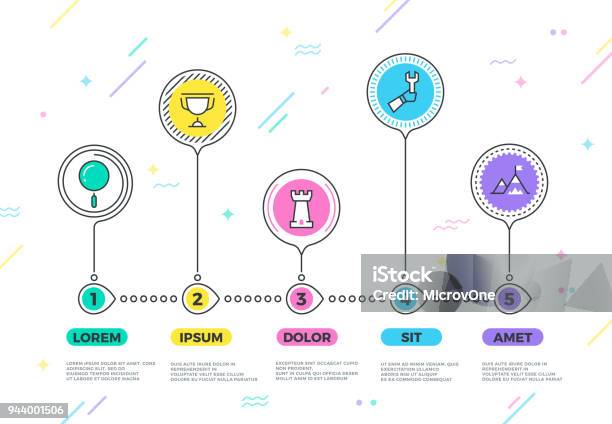 Process Vector Business Infographic With Strategy Steps For Company Planner Stock Illustration - Download Image Now