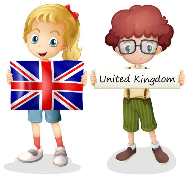 Vector illustration of Boy and girl with United Kingdom