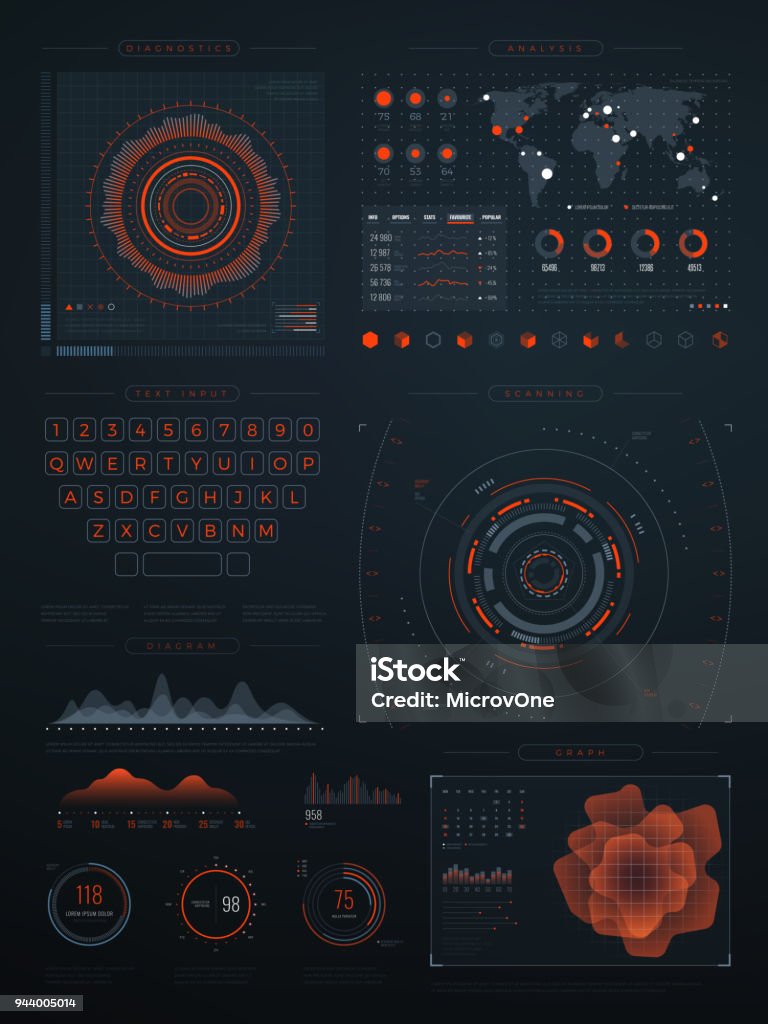 Interface virtuelle de la hud futuriste numérique. Écran de technologie vecteur avec des graphiques de données - clipart vectoriel de Temps qu'il fait libre de droits