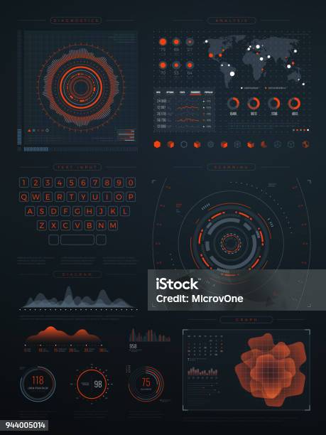 Digital Futuristic Hud Virtual Interface Vector Technology Screen With Data Graphs Stock Illustration - Download Image Now