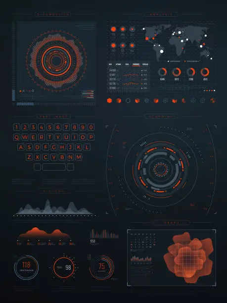 Vector illustration of Digital futuristic hud virtual interface. Vector technology screen with data graphs