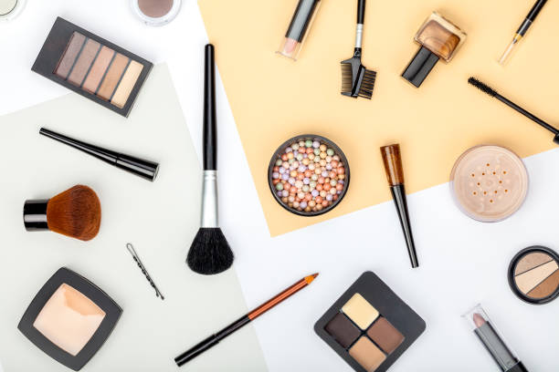 istock set of professional decorative cosmetics, makeup tools and accessory on white background. beauty, fashion, party and shopping concept. trendy flat lay composition, top view 944007494