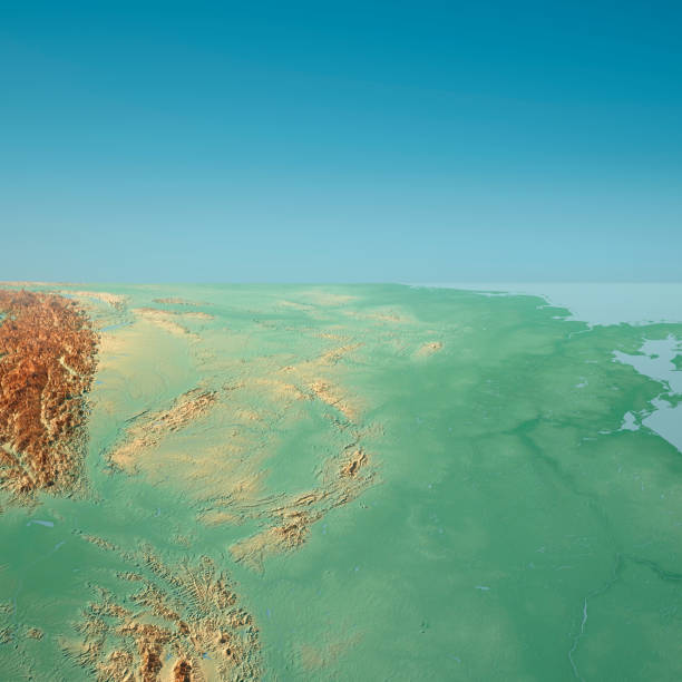 D-A-CH Countries 3D Render Topographic Landscape View From East