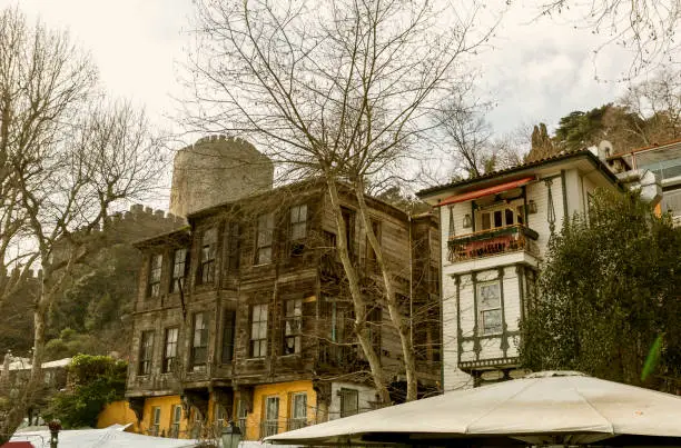 historical houses and streetview near bosphorus strait by rumelihisari istanbul turkey