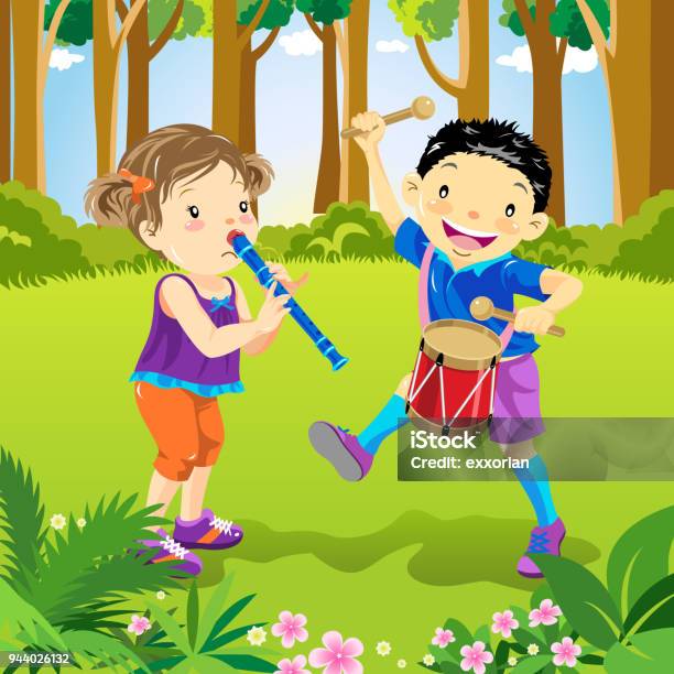 Kids Playing Music Stock Illustration - Download Image Now - Child, Vector, Acoustic Music