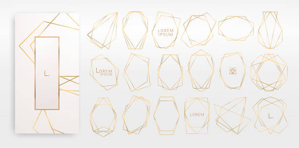 Gold collection of geometrical polyhedron, art deco style, luxury templates. Gold collection of geometrical polyhedron, art deco style for wedding invitation, luxury templates, decorative patterns,... Modern abstract elements, vector illustration, isolated on backgrounds. gold metal symbols stock illustrations