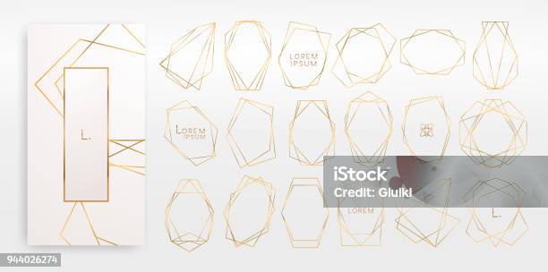 Gold Collection Of Geometrical Polyhedron Art Deco Style Luxury Templates Stock Illustration - Download Image Now