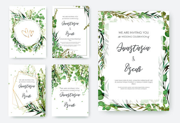 結婚式の招待状のフレームを設定;花、白の葉 solated。 - solated on white点のイラスト素材／クリップアート素材／マンガ素�材／アイコン素材