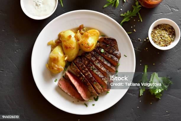 Beef Steak With Potato Stock Photo - Download Image Now - Plate, Meat, Prepared Potato