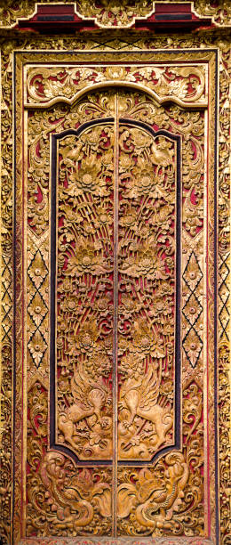 istock Red and Gold decorated Door at a Temple 944026756