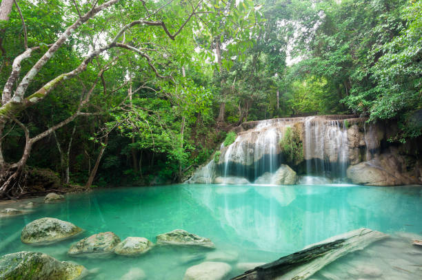 istock Deep forest waterfall at Erawan waterfall National Park Kanjanaburi Thailand 944027630