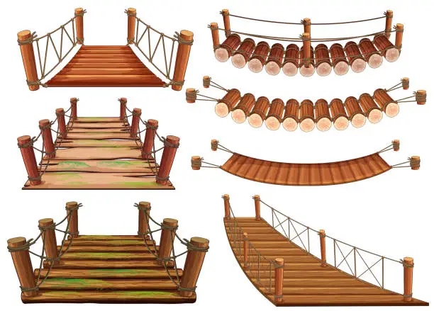 Vector illustration of Wooden bridges in different designs