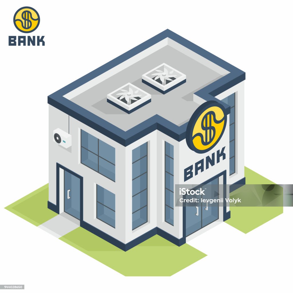 Bank Building Vector bank building. Isometric icon of a building Bank - Financial Building stock vector