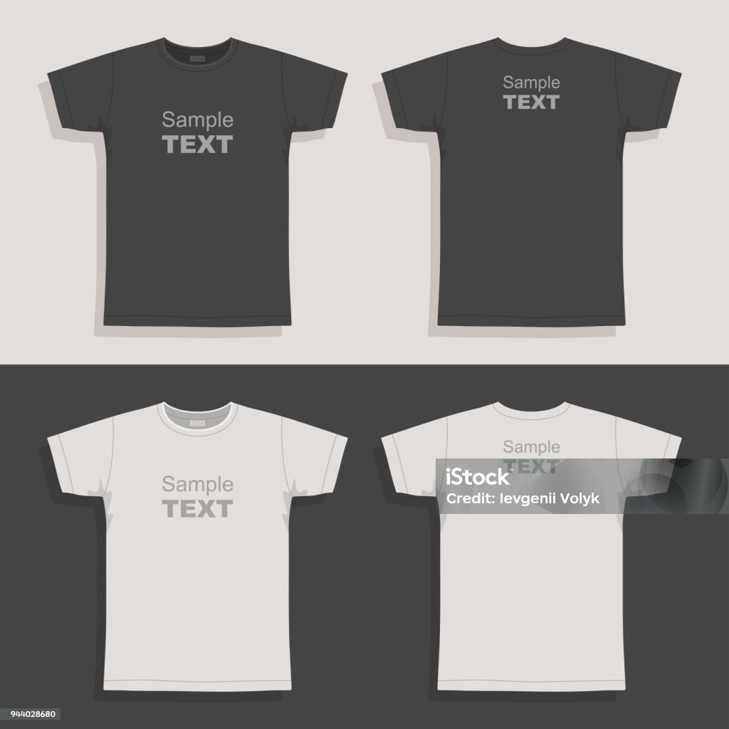 Men's t-shirt design template Men's t-shirt. Front, back and side views on gray background T-Shirt stock vector