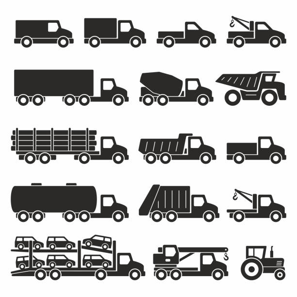 lkw icons set - tow truck towing car truck stock-grafiken, -clipart, -cartoons und -symbole