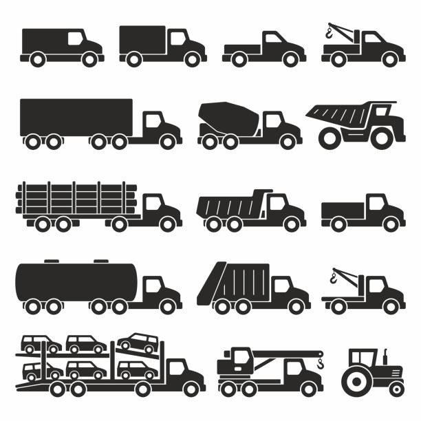 ilustrações de stock, clip art, desenhos animados e ícones de trucks icons set - trucking