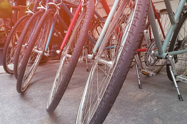istock Bicycles park on public space with sun light on background 944030902
