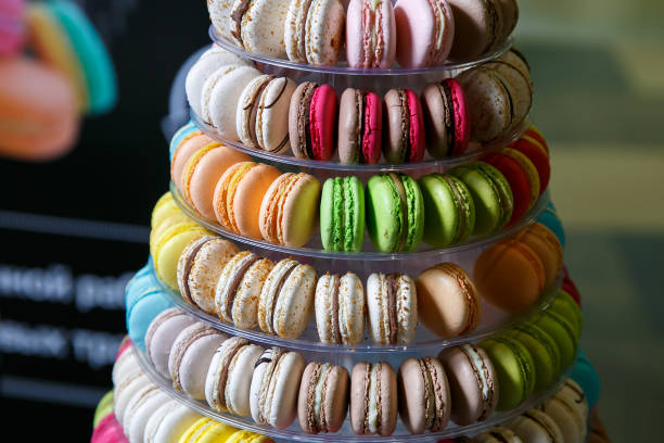 istock Pyramid of French macaroons. Close-up. 944034484
