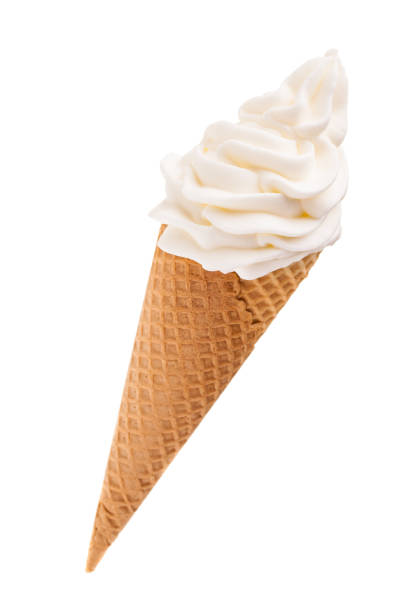 weiße softeis in einer waffel isoliert auf weißem hintergrund - ice cream cone stock-fotos und bilder